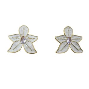 Σκουλαρίκια Ατσάλινα Καρφωτά Λουλούδι Με Πέτρα Στο Κέντρο - ΤιρκουάζΑ33104