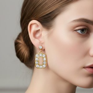 Σκουλαρίκια Ατσάλι Κρεμαστά Ορθογώνια με ΣτραςA33174