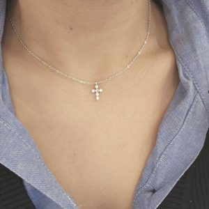 Ατσάλινο Κολιέ Σταυρός Με Πέτρες Ζιργκόν - ΧρυσόA3320A