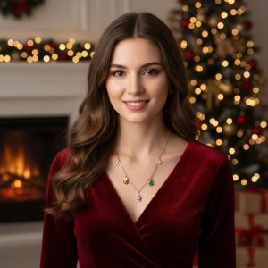 Ατσάλινο κολιέ με χριστουγεννιάτικα στοιχείαA33219