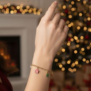 Ατσάλινο βραχιόλι με χριστουγεννιάτικα στοιχεία Stainless steel Christmas charm braceletA33221