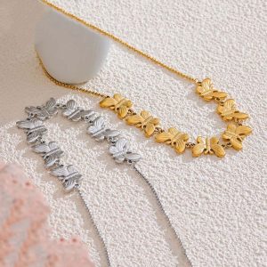 Ατσάλινο Κολιέ Με Πεταλούδες - ΧρυσόA3365