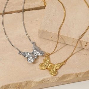 Ατσάλινο Κολιέ Με Πεταλούδα - ΧρυσόA3376