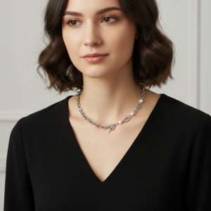 Κολιέ Αλυσίδα με Πέρλες Ατσάλι A3406BA3406B