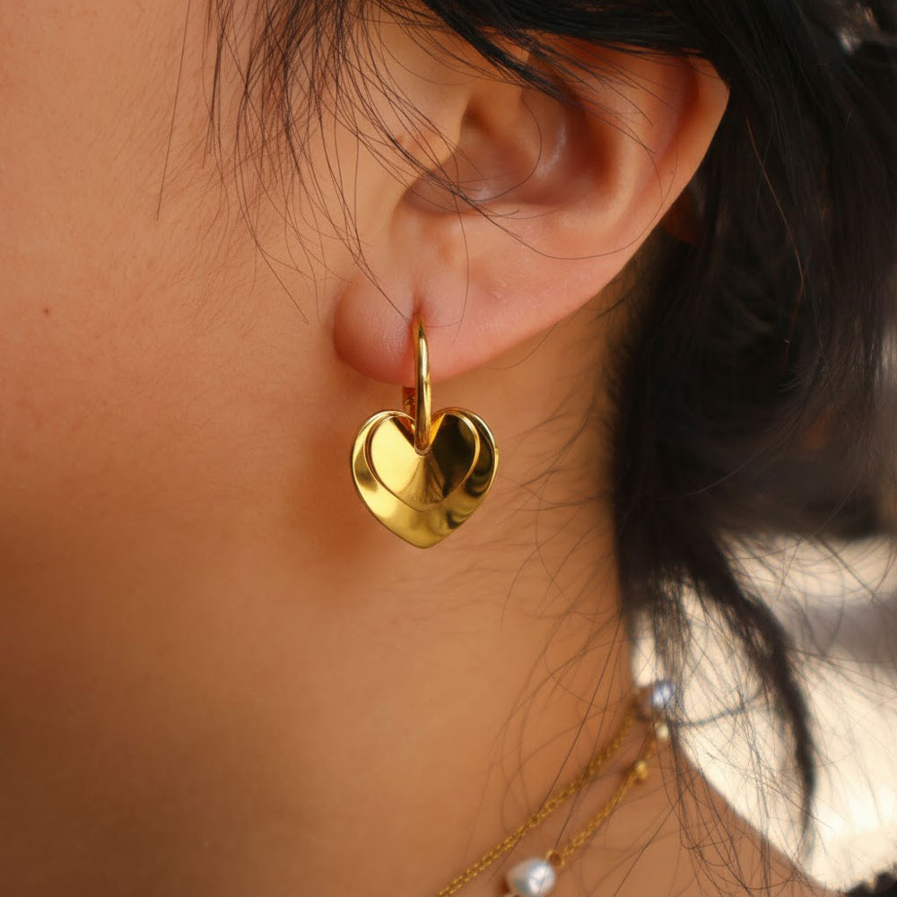 Σκουλαρίκια Ατσάλι Κρίκοι με Διπλή Κρεμαστή Καρδιά Σκουλαρίκια Ατσάλι Κρίκοι με Διπλή Κρεμαστή ΚαρδιάA35058A