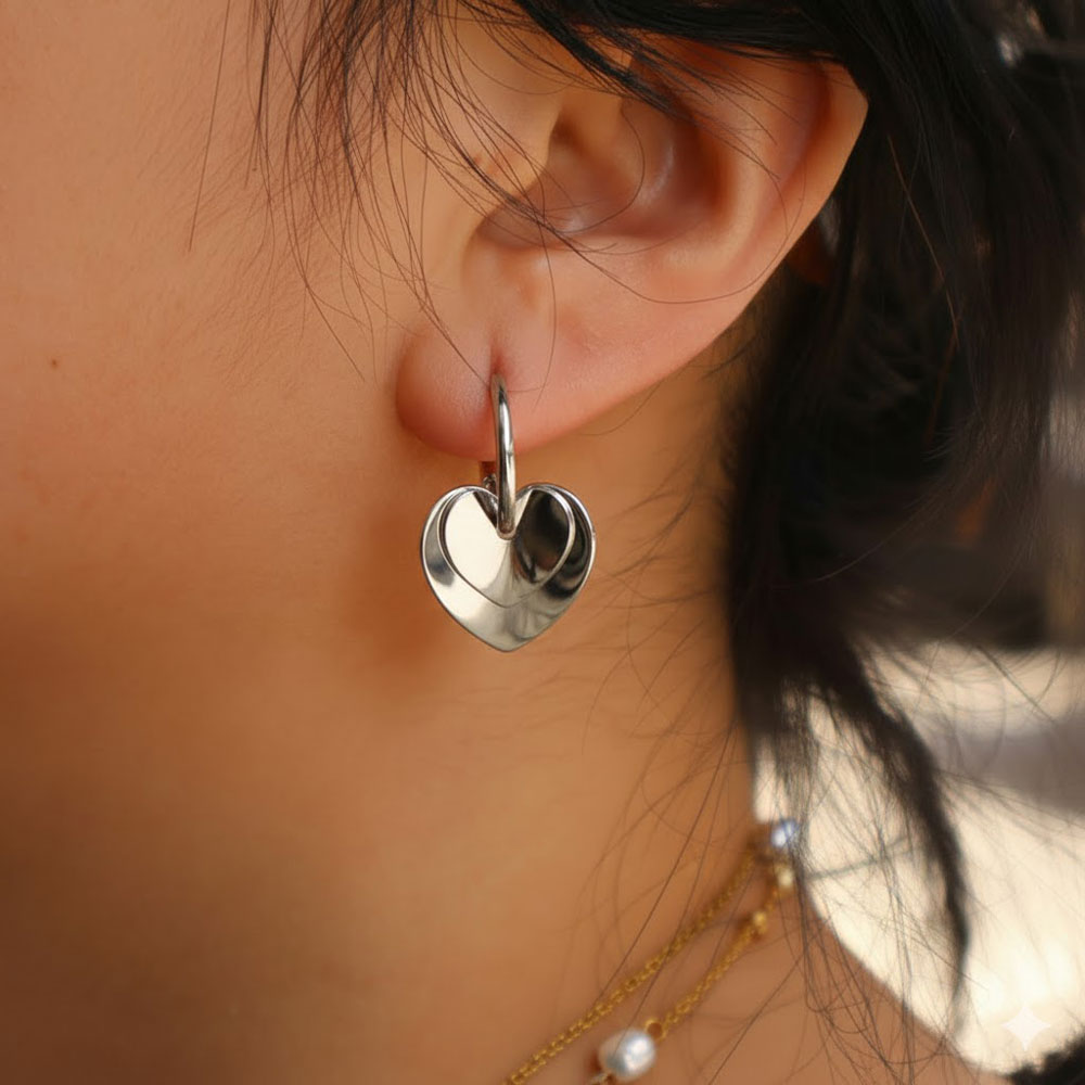 Σκουλαρίκια Ατσάλι Κρίκοι με Διπλή Κρεμαστή Καρδιά Ασημί Σκουλαρίκια Ατσάλι Κρίκοι με Διπλή Κρεμαστή Καρδιά ΑσημίA35058B