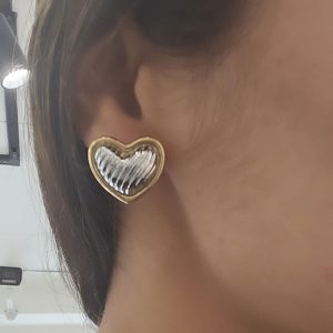 Ατσάλινα Σκουλαρίκια Καρδιά ΔίχρωμαA35065