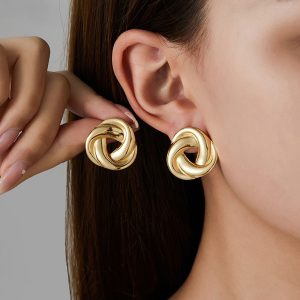 Σκουλαρίκια Κόμπος Από Ατσάλι ΧρυσόA35093