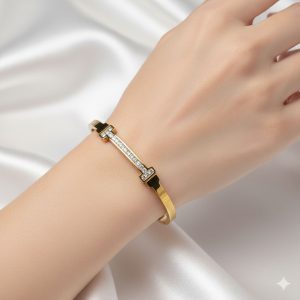 Βραχιόλι Ατσάλινη Μπάρα με Ζιργκόν - ΑσημίA35101B