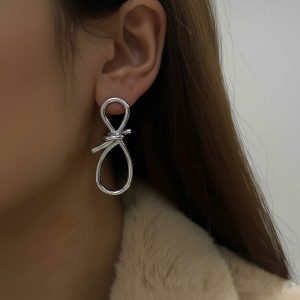 Σκουλαρίκια Κόμπος Κρεμαστά Ατσάλι ΑσημίA3569B