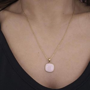 Κολιέ Απο Ανοξείδωτο Ατσάλι Με Τετράγωνη Πέτρα - ΤιρκουάζA3582A-7