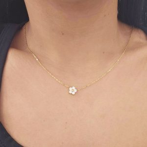 Ατσάλινο Κολιέ Σχήμα Λουλουδιού Με Πέτρες Ζιργκόν - ΧρυσόA3588A