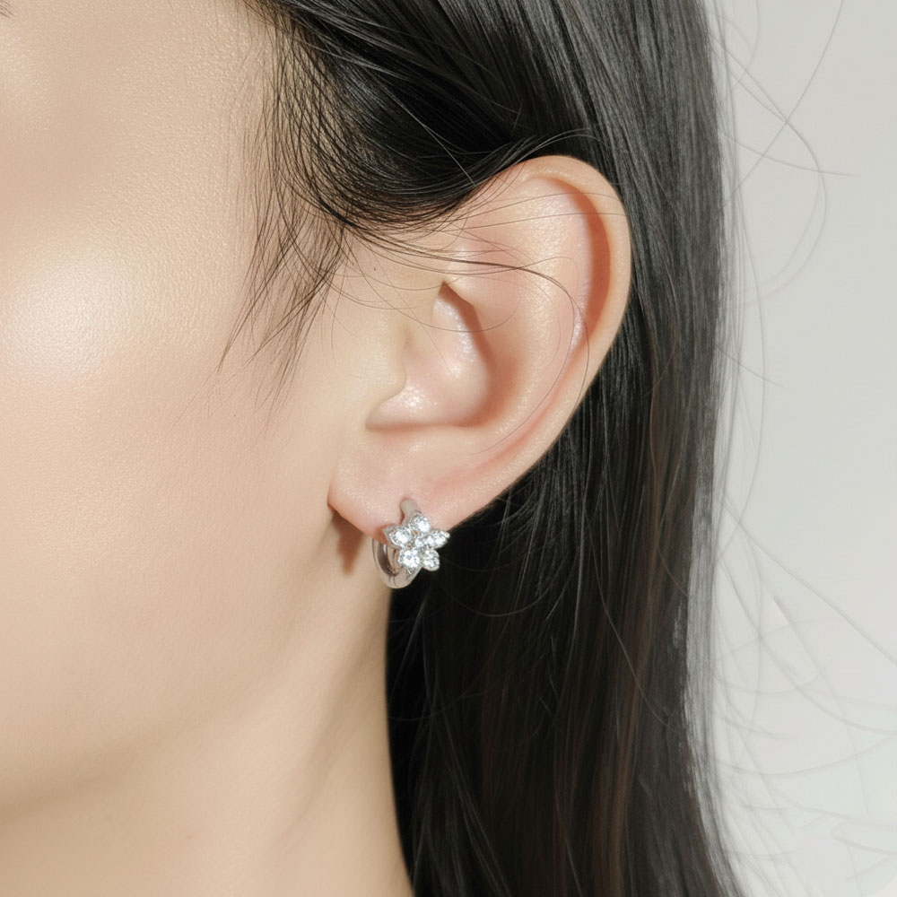 Σκουλαρίκια Κρίκοι Ατσάλι Ασημί Με Άσπρη Πέτρα λουλούδι Σκουλαρίκια Κρίκοι Ατσάλι Ασημί Με Άσπρη Πέτρα λουλούδιA3600-2