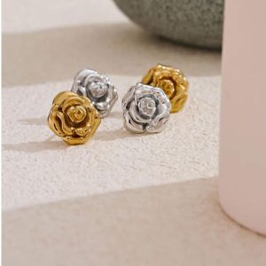 Σκουλαρίκια Ατσάλινα Καρφωτά Σε Σχήμα Τριαντάφυλλο - ΧρυσόA3613A