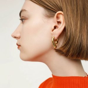 Σκουλαρίκια Ατσάλι Χρυσό Καμπυλωτό ΣχέδιοA3643A