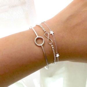 Ατσάλινο Βράχιολι Με Λεπτή Αλυσίδα Και Αστεράκια - ΑσημίA3649B