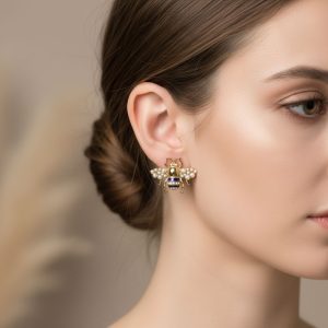 Σκουλαρίκια Ατσάλι Μέλισσα με ΠέρλεςA3671A