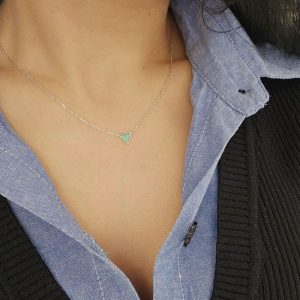 Ατσάλινο Κολιέ Κρεμαστό Τρίγωνο Με Πράσινη Πέτρα - ΧρυσόA3688A