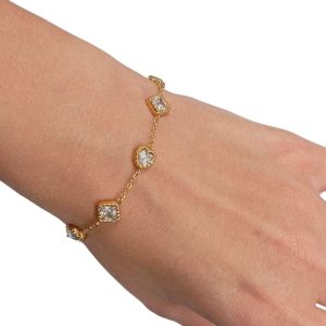 Βραχιόλι με Καρδιά και Τετράγωνο Στρας Χρυσό Ασημί - ΧρυσόA3693a