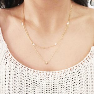 Ατσάλινο Κολιέ Με Διπλή Αλυσίδα Και Πολυάκτινο Αστέρι - ΧρυσόA3697A