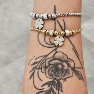 Ατσάλινο Βραχιόλι Τετράφυλλο Τριφύλλι Με Ζιργκόν - ΧρυσόA3714A