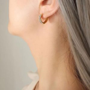 Κρικάκια Ατσάλινα Με Πέτρες Ζιργκόν - ΧρυσόA3723A