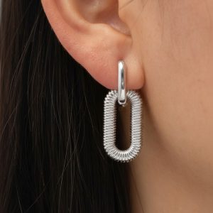 Σκουλαρίκια Ατσάλι Κρίκοι με Οβάλ Κρεμαστό ΚρίκοA3738