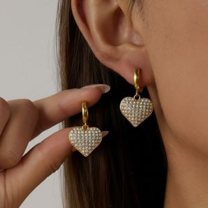 Σκουλαρίκια Ατσάλι Καρδιά με Λαμπερά Στρας ΧρυσόA3797A