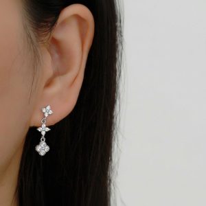 Σκουλαρίκια Κρεμαστά Ατσάλι Ασημί με Λευκές ΠέτρεςA3798B