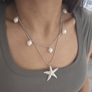 Ατσάλινο Κολιέ Αστερίας Με Πέρλες Διπλό - Χρυσό3798c4c77d18