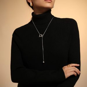 Ατσάλινο μακρύ κολιέ με μπίλια και κρίκο - ΧρυσόΑ3883A