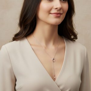 Ατσάλινο μακρύ κολιέ με μοντέρνα μεταλλική λεπτομέρεια - ΧρυσόA3884A