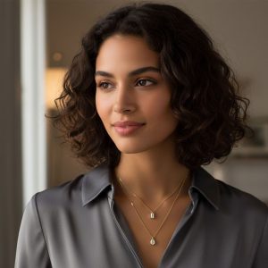 Κολιέ διπλή αλυσίδα με ορθογώνια & δάκρυ ζιργκόνA3889