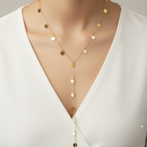 Ατσάλινο κολιέ με κρεμαστούς δίσκους - ΧρυσόA3899