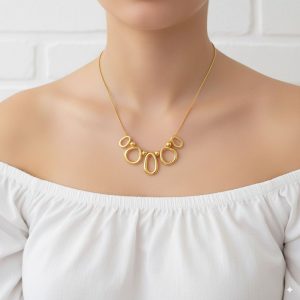 Ατσάλινο Κολιέ Μοντέρνος Σχεδιασμός με Κρίκους - ΧρυσόA3010