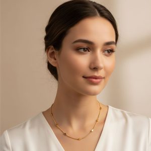 Ατσάλινο Κολιέ με Οβάλ Λεπτομέρειες - ΧρυσόA3919A