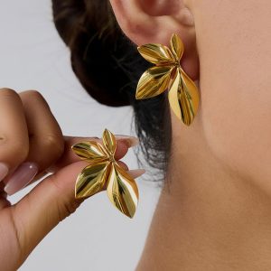 Σκουλαρίκια Ατσάλι Φύλλα ΧρυσάA3983A