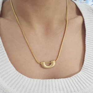 Κολιέ Απο Ανοξείδωτο Ατσάλι Με Στρόγγυλη Αλυσίδα Σε Σχήμα U - ΑσημίA41021B