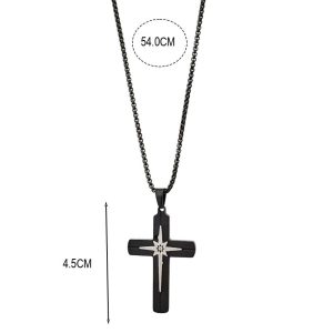 Ατσάλινο Κολιέ Σταυρός - ΜαύροA45012D