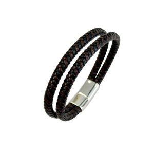 Ατσάλινο Δερμάτινο Βραχιόλι 21εκ. - ΜπλεA4516