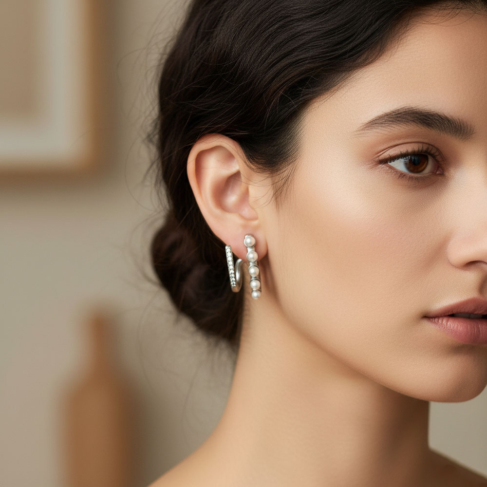 Σκουλαρίκια Ατσάλι Καμπύλη με Πέρλες & Κρύσταλλα Σκουλαρίκια Ατσάλι Καμπύλη με Πέρλες & ΚρύσταλλαA5024