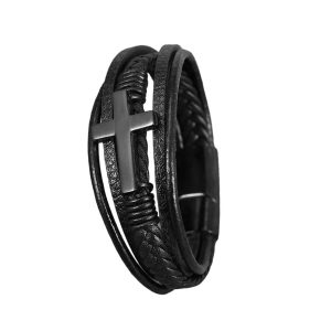 Ατσάλινο Δερμάτινο Βραχιόλι 22εκ. - ΑσημίA5443B