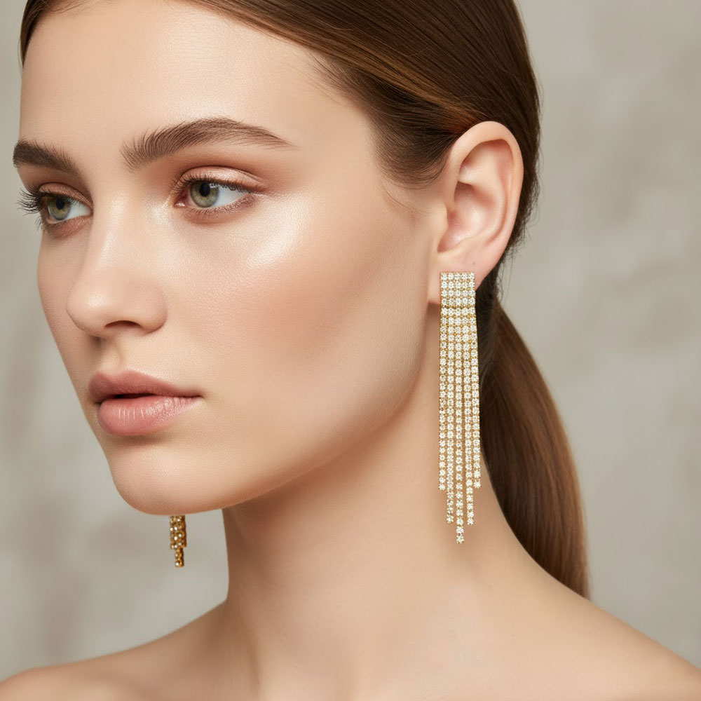 Σκουλαρίκια Μακριά Στρας 5 Σειρών Σετ 12 Τεμαχίων Σκουλαρίκια Μακριά Στρας 5 Σειρών Σετ 12 ΤεμαχίωνA57028