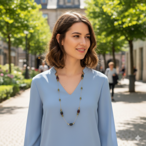 Μακρύ κολιέ με πράσινες και καφέ χάντρεςA59006