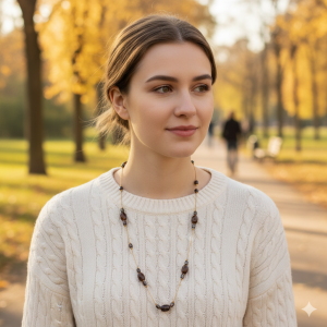 Κολιέ με καφέ και μαύρες χάντρεςA59010