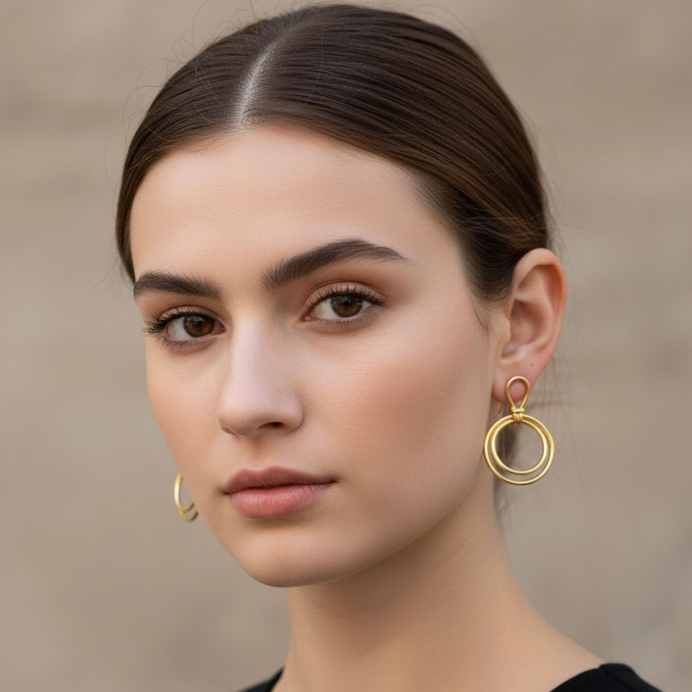 Σκουλαρίκια Ατσάλι Κρεμαστά Διπλοί Κύκλοι Χρυσοί Σκουλαρίκια Ατσάλι Κρεμαστά Διπλοί Κύκλοι ΧρυσοίA6063A