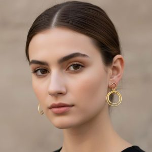 Σκουλαρίκια Ατσάλι Κρεμαστά Διπλοί Κύκλοι ΧρυσοίA6063A