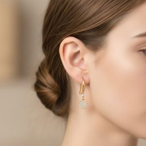 Σκουλαρίκια Ατσάλι Κρεμαστός Δίσκος με ΣτραςA6086