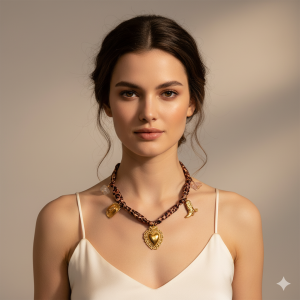 Ατσάλινο καουμπόικο κολιέ με charms σε υφασμάτινο κορδόνι Stainless steel cowboy necklace with charms on fabric cordA61002