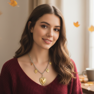 Ατσάλινο κολιέ με καρδιέςA61003